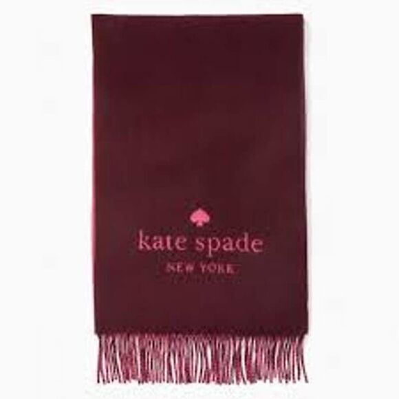 Kate Spade NEW with Tags Wool Cashmere Logo Oblong Scarf in Midnight Wine - Picture 2 of 5